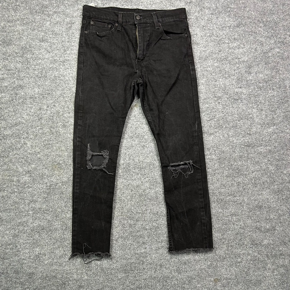 Levi's 510 Skinny Jeans Mens Black Distressed Frayed Hem Pockets Classic - 33X32